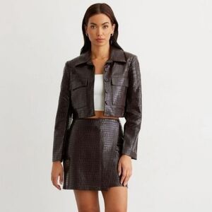 DYNAMITE Mocha Madness Crocodile Pattern Faux Leather Skirt & Jacket Set  XL NWT